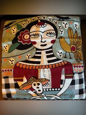 Starry Night Frida Embroidered Pillow Cover